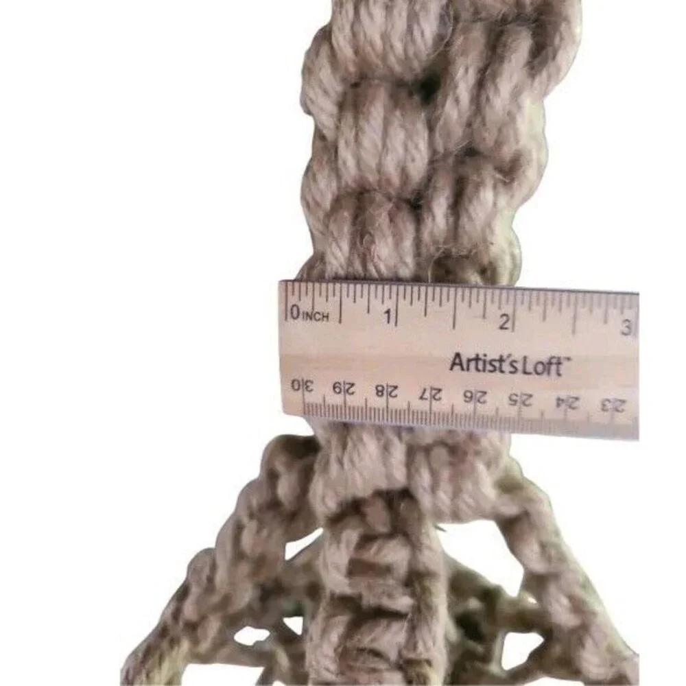 70s Macrame Thick Jute Plant Hanger 72” Long Natural Brown Boho Chunky Red Beads